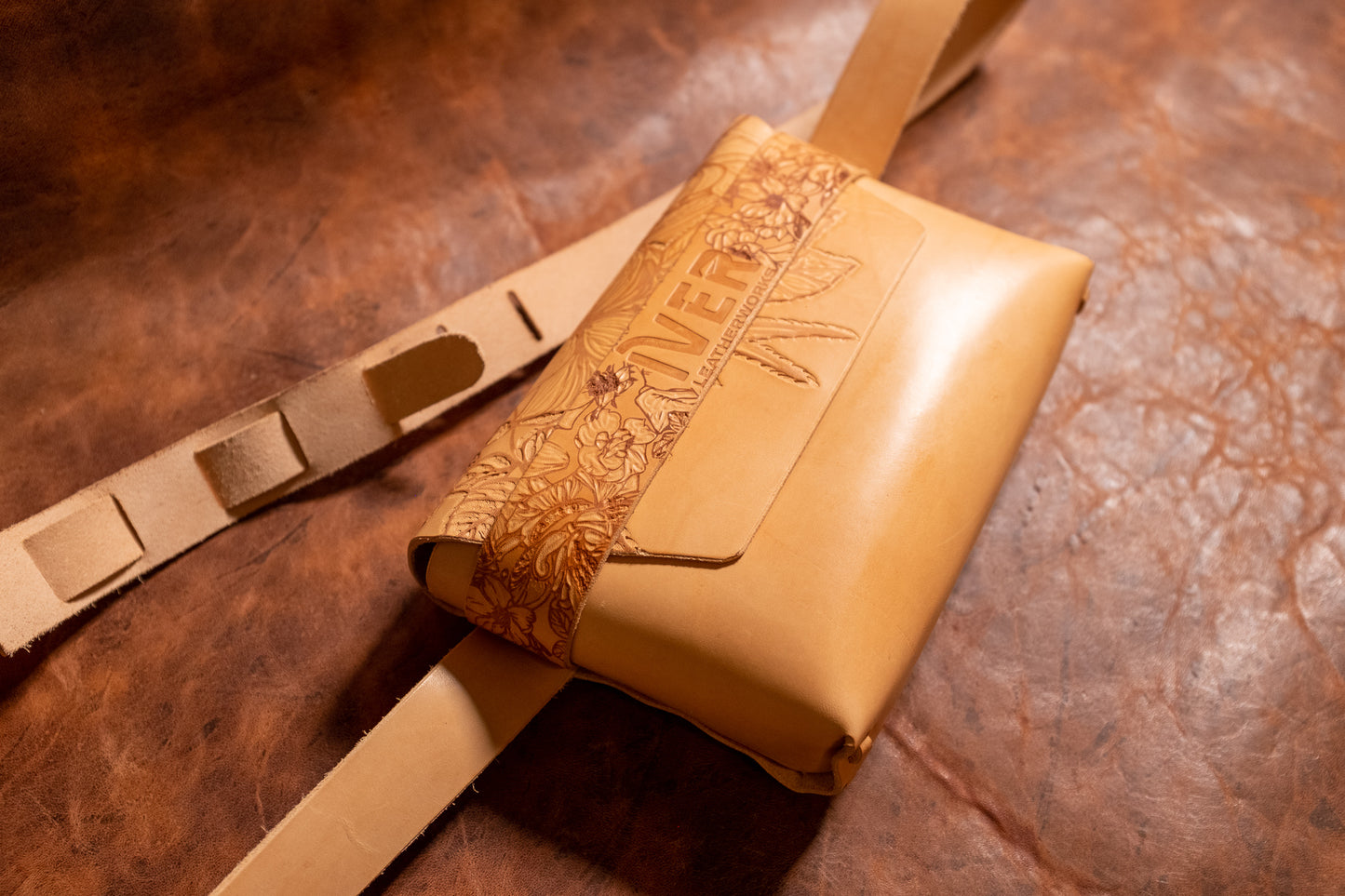 Stella Laced Natural Leather Bag with Tooled Design