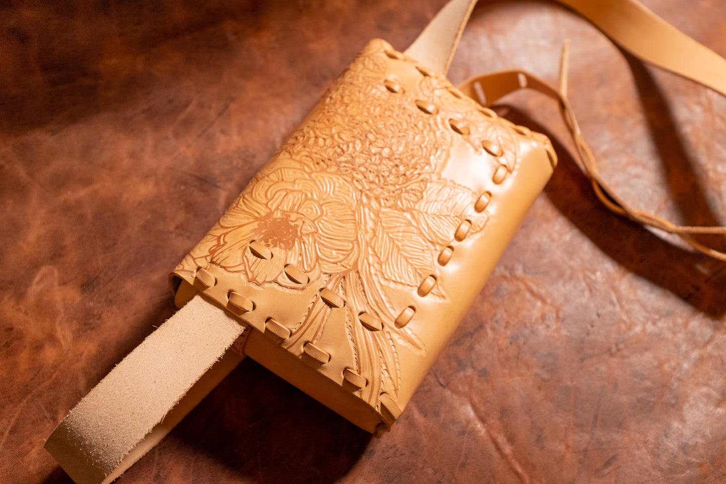 Stella Laced Natural Leather Bag with Tooled Design