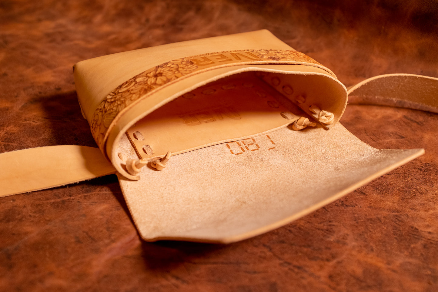 Stella Laced Natural Leather Bag with Tooled Design
